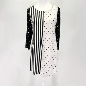 🛍️Sun Kim for ComfyUSA Mixed Stripe Polka Dot Jersey Tunic Top 3/4 Sleeve